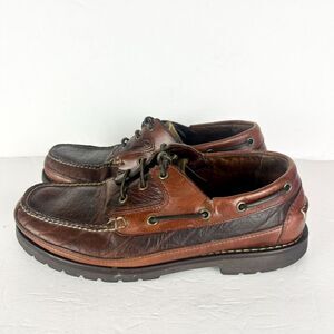 LL Bean Allagash Bison Handsewn Leather Boat Shoes Oxford Size 10 Brown